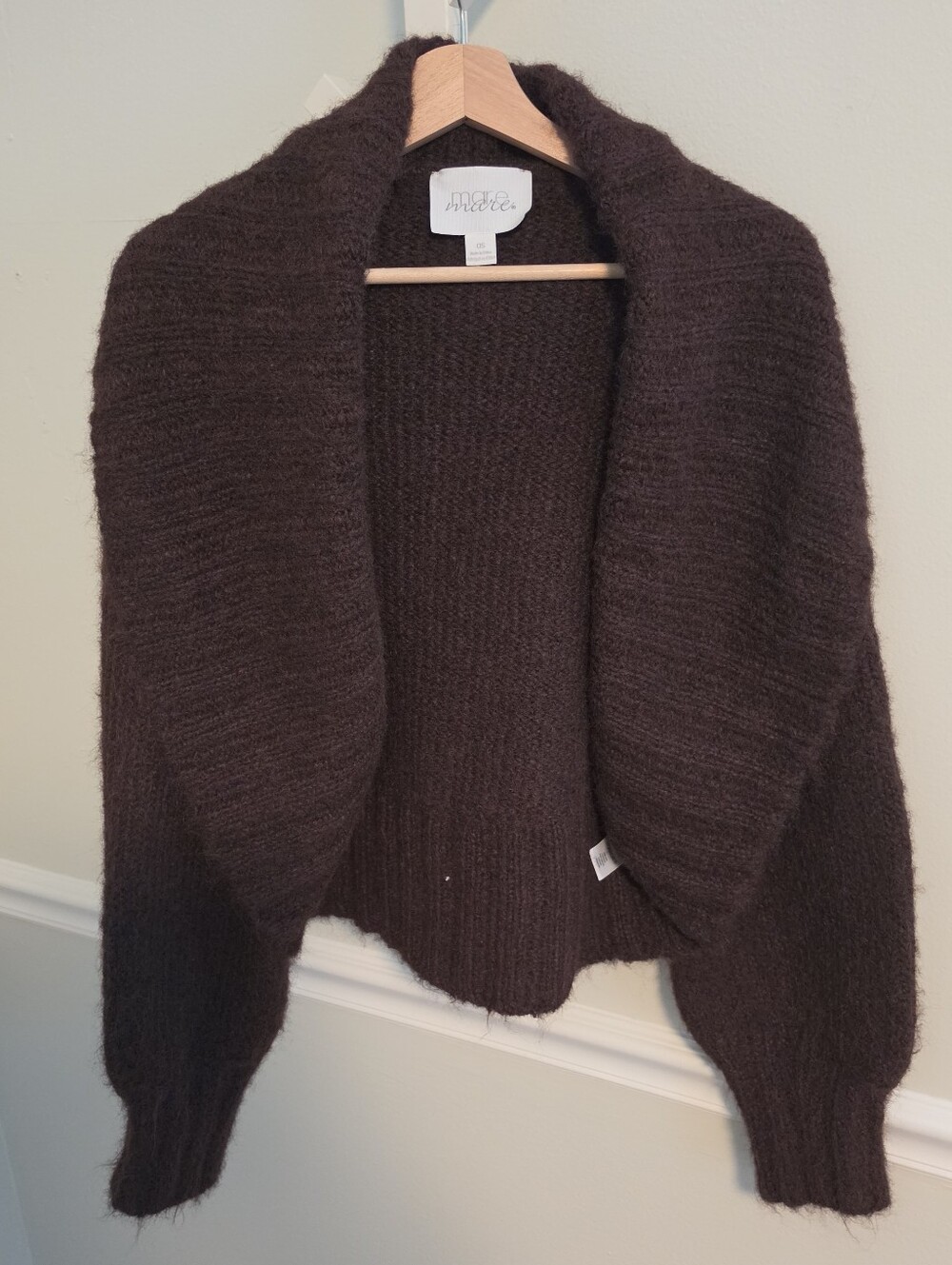 Mare Mare Anthropologie Cropped Fuzzy Shrug Cardigan Brown One Size Cozy Boho - Picture 3 of 10